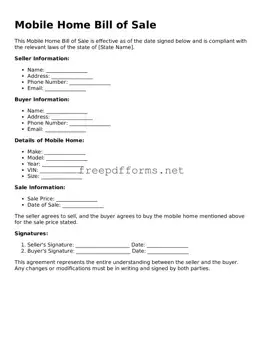Mobile Home Bill of Sale Template