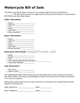 Motorcycle Bill of Sale Template