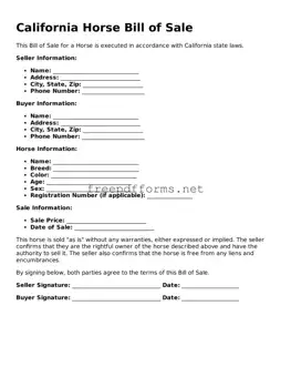 Free Horse Bill of Sale Form for California State