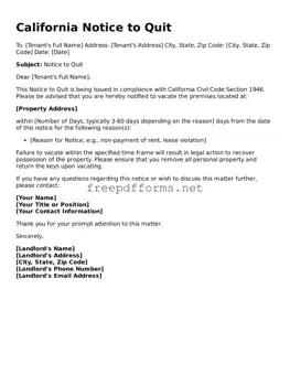 Free Notice to Quit Form for California State