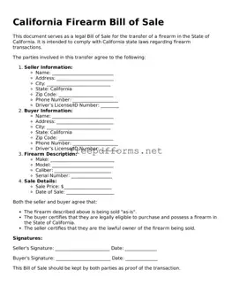 Free Firearm Bill of Sale Form for California State