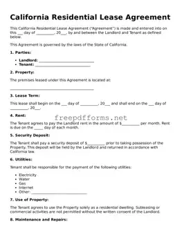 Free Residential Lease Agreement Form for California State