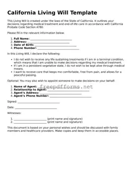 Free Living Will Form for California State