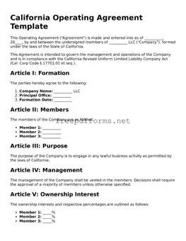 Free Operating Agreement Form for California State