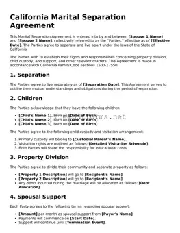 Free Marital Separation Agreement Form for California State