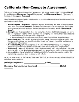 Free Non-compete Agreement Form for California State