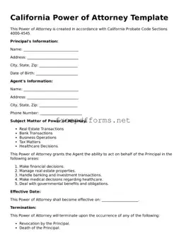 Free Power of Attorney Form for California State