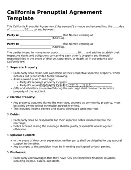 Free Prenuptial Agreement Form for California State