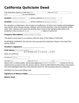 Free Quitclaim Deed Form for California State