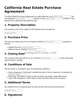 Free Real Estate Purchase Agreement Form for California State