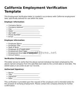 Free Employment Verification Form for California State