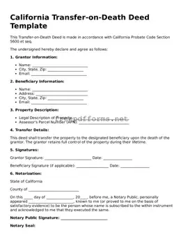 Free Transfer-on-Death Deed Form for California State
