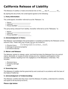 Free Release of Liability Form for California State