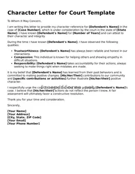 Character Letter for Court Template