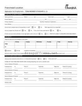 Fill a Valid Chick Fil A Job Application Template