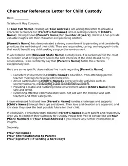Character Reference Letter for Child Custody Template