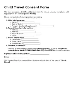 Child Travel Consent Form Template