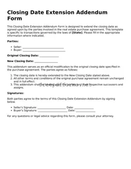 Closing Date Extension Addendum Form Template