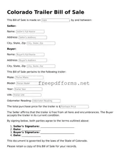 Free Trailer Bill of Sale Form for Colorado State