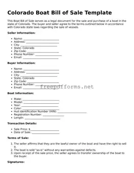 Free Boat Bill of Sale Form for Colorado State