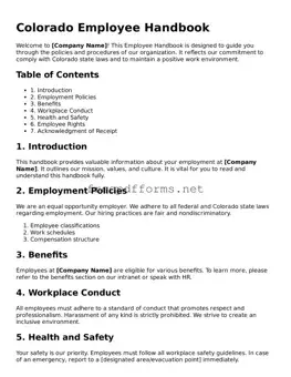 Free Employee Handbook Form for Colorado State