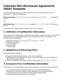 Free Non-disclosure Agreement Form for Colorado State