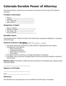 Free Durable Power of Attorney Form for Colorado State