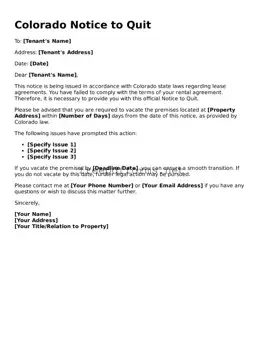 Free Notice to Quit Form for Colorado State