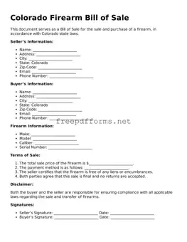 Free Firearm Bill of Sale Form for Colorado State