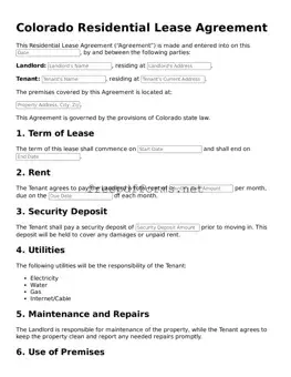 Free Residential Lease Agreement Form for Colorado State