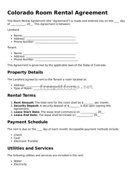 Free Room Rental Agreement Form for Colorado State