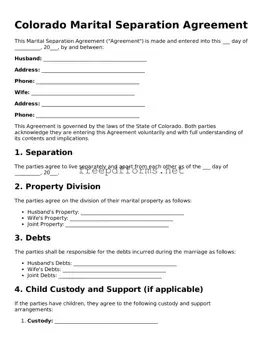 Free Marital Separation Agreement Form for Colorado State