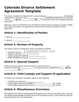 Free Divorce Settlement Agreement Form for Colorado State
