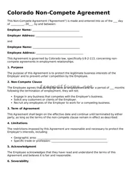 Free Non-compete Agreement Form for Colorado State