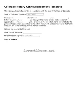 Free Notary Acknowledgement Form for Colorado State