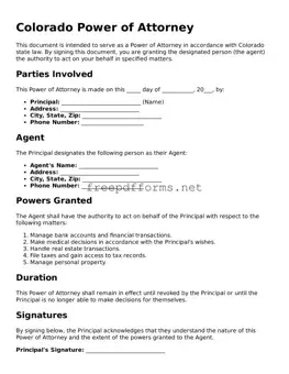 Free Power of Attorney Form for Colorado State