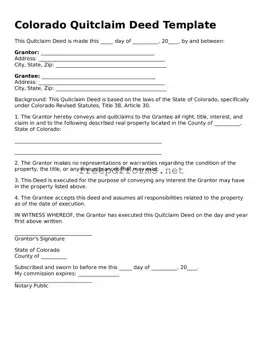 Free Quitclaim Deed Form for Colorado State