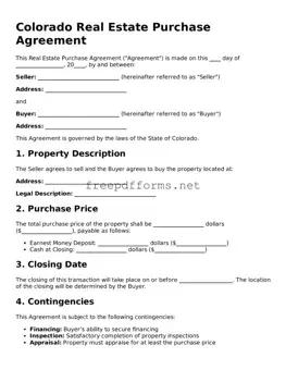 Free Real Estate Purchase Agreement Form for Colorado State
