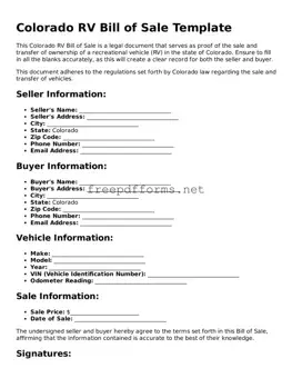 Free RV Bill of Sale Form for Colorado State