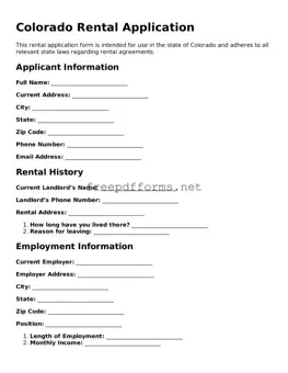Free Rental Application Form for Colorado State