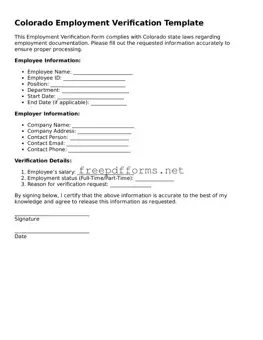Free Employment Verification Form for Colorado State