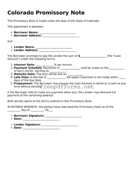 Free Promissory Note Form for Colorado State