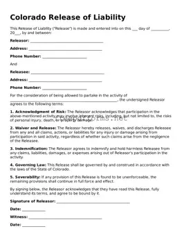 Free Release of Liability Form for Colorado State