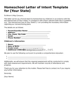 Homeschool Letter of Intent Template