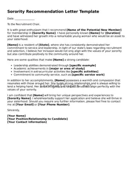 Sorority Recommendation Letter Template