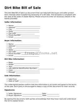 Dirt Bike Bill of Sale Template