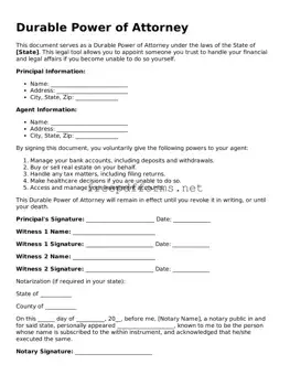 Durable Power of Attorney Template