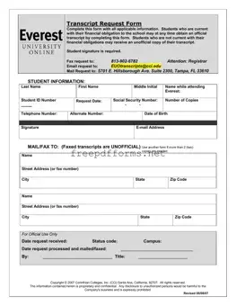Fill a Valid Everest University Transcript Template
