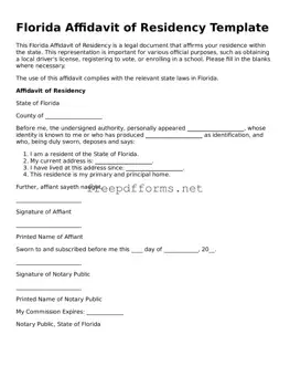 Free Affidavit of Residency Form for Florida State