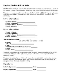 Free Trailer Bill of Sale Form for Florida State